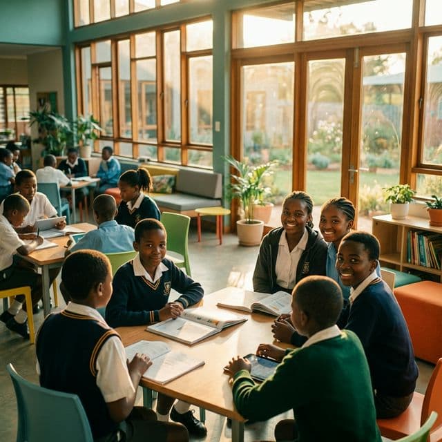 Children learning in a bright classroom